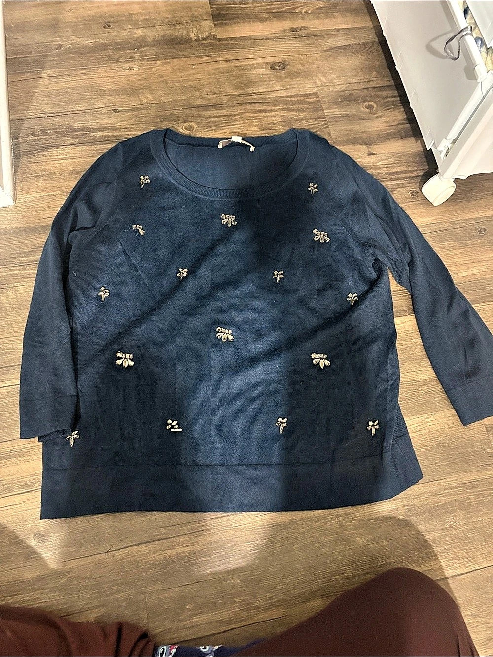 Ann Taylor LOFT Embellished Crew Neck Sweater in Blue Size XL